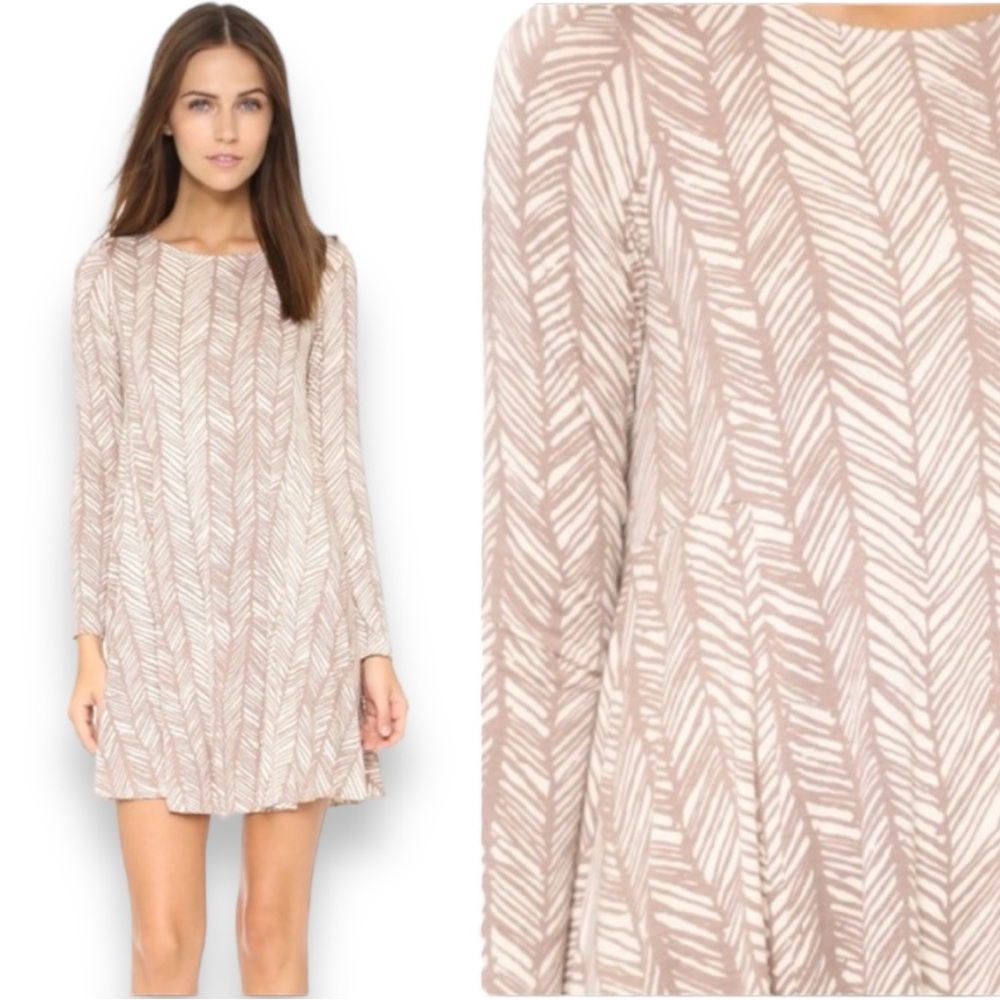 Rachel Pally Farida Dress Medium Taupe Ladder Print Casual Swing NEW